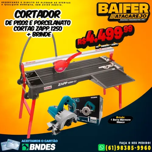 Cortador de Pisos e Porcelanato Cortag Zapp 1250 + Brinde