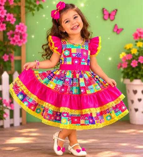 Vende-se vestido Junino para Menina,veste 3 ou 4 Anos Usado apenas 1 Vez
