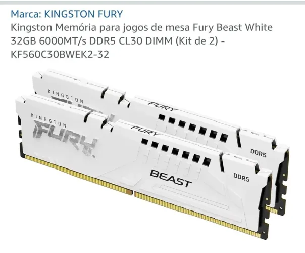 MEMÓRIA RAM DDR5 32GB (X16) BRANCA CL30 6000MT/s