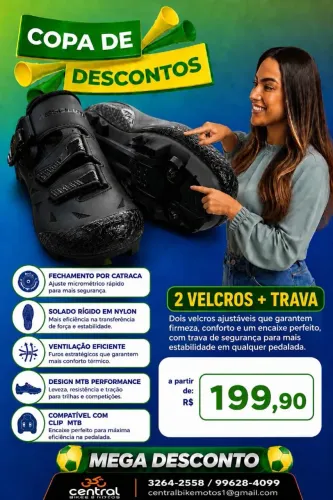 Sapatilha MTB 2 VELCROS e 1 TRAVA