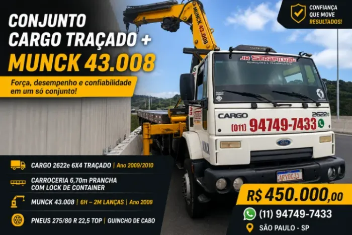 "Caminhão Ford Cargo 2622e Traçado + Munck 43.008 - Impecável".
