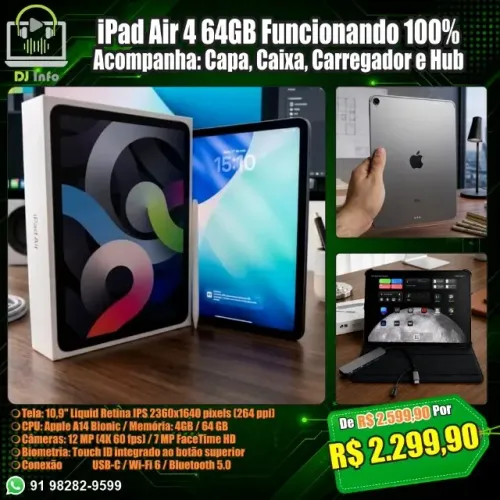iPad Air 4 64GB Funcionando 100% Acompanha: Capa, Caixa, Carregador e Hub