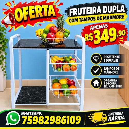 Fruteira dupla metálica e com tampos de mármore