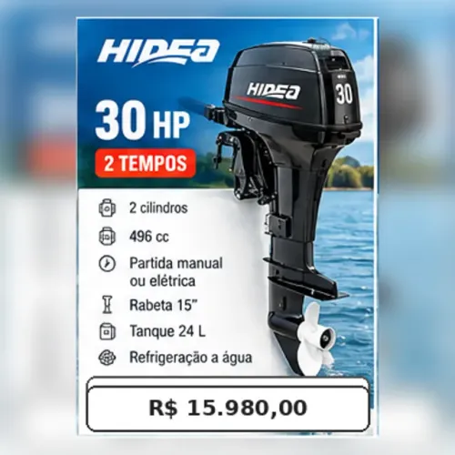 Motor de Popa Hidea 30 HP 2 tempos Turbo Jet Novo - HDJ30F