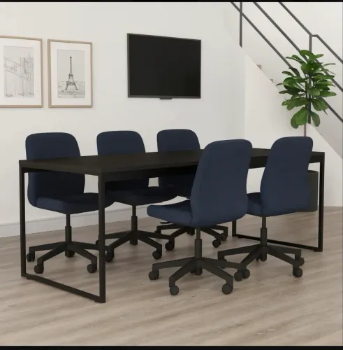 Mesa Reunião Escritório Loja Industrial Pé Metal Preta