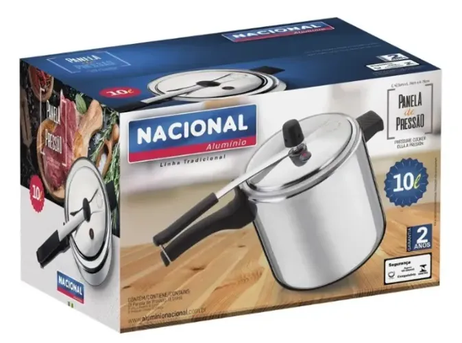 PANELA DE PRESSAO 10 LITROS ALUMINIO NACIONAL FECHAMENTO INTERNO (NOVA)