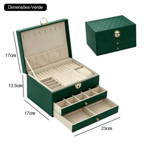 Porta jóias Luxo Premium feminino com duas gavetas, vários compartimentos disponíveis!