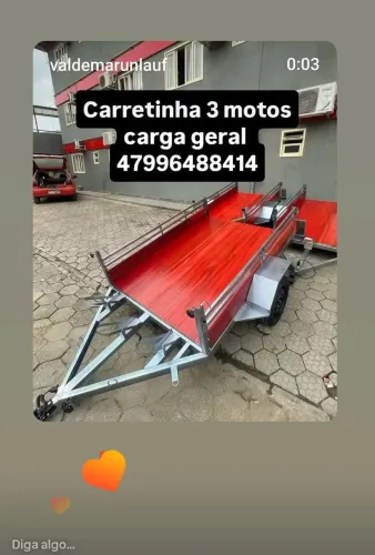 Carretinha 3 motos carga geral 