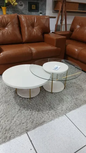 Conj. Mesa de centro 100% MDF com pés em aço dourado 