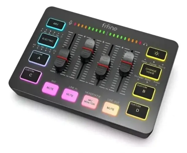 MESA DE SOM GAMER MIXER GAMER FIFINE SC3 - AMPLIGAME 4 CANAIS RGB PRETO
