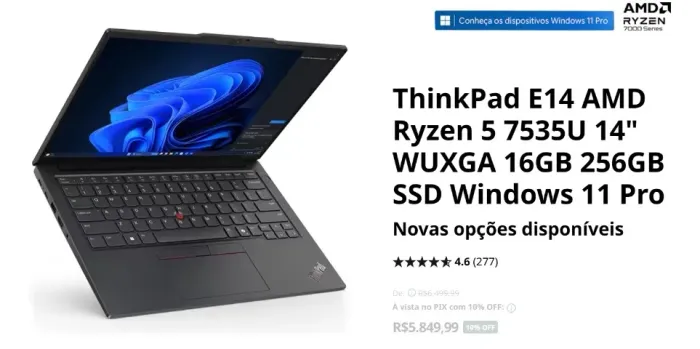 Lenovo E14 AMD Ryzen 5 14" 16GB 256GB SSD Win11 Pro