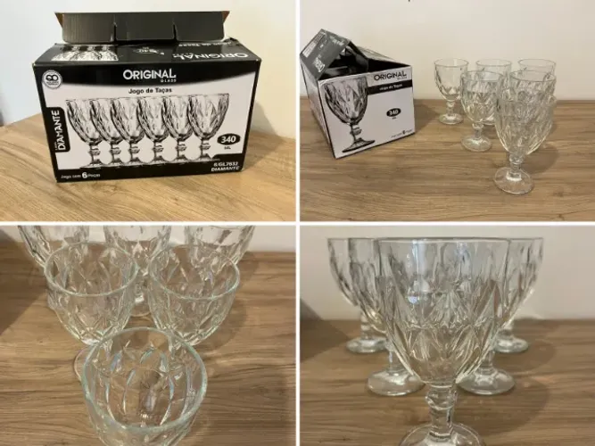 Jogo de 6 Taças de Vidro Diamante 340ml Novas
