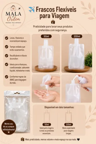 Frasco Flexível para Viagem 50ml e 100ml