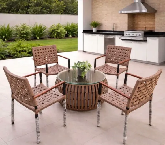 Conjunto poltronas área externa alumínio com tricô nautico 