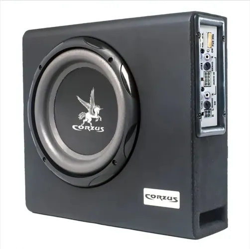 Caixa Mini Slim Subwoofer 8" Corzus CXS 303 Amplificada 350W RMS Carro