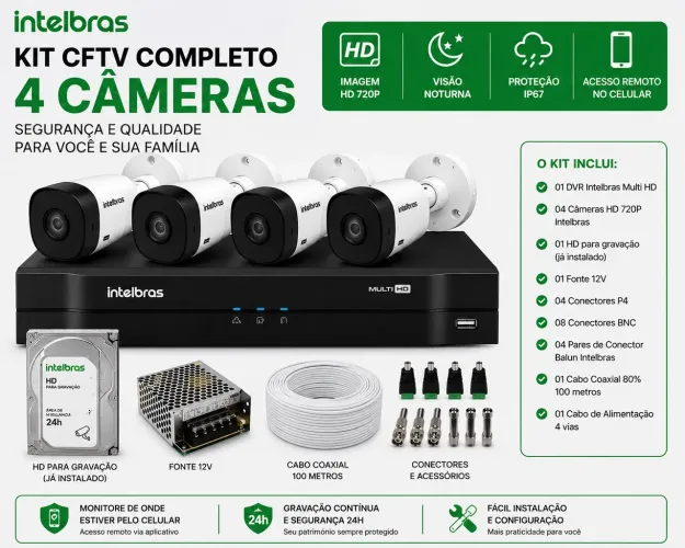 Kit 4 câmeras intelbras