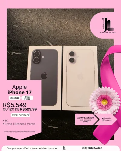 IPHONE 17, 5G, 256GB, CHIP FÍSICO, LACRADO, EXCLUSIVO!