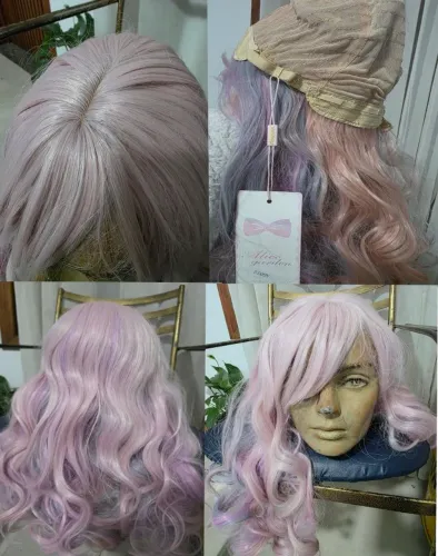 Peruca rosa pastel (mesclada)