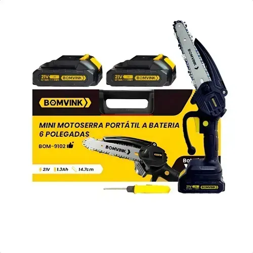 Mini Motosserra Portátil a Bateria 6 Polegadas Bomvink