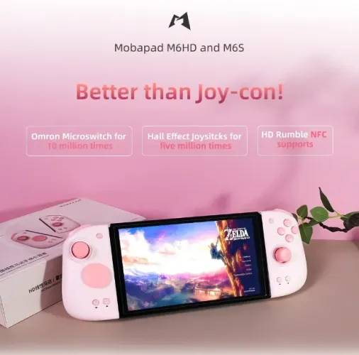 Controle MOBAPAD M6 HD Hall Effect Nintendo Switch OLED Profissional Anti Drift Cor Rosa