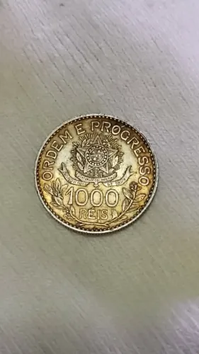 Moeda 1000 réis 1913- prata 900-pátina "oliva" Letra (A) MBC