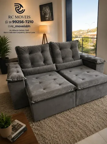 Sofá Retrátil e Reclinável 2m Pillow Veludo Bege Durável