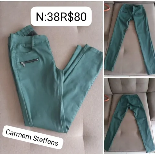 Calça verde Militar Couro Sintético 