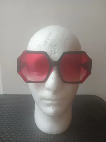 Óculos vermelho geométrico octogonal estilo da marca Chloé