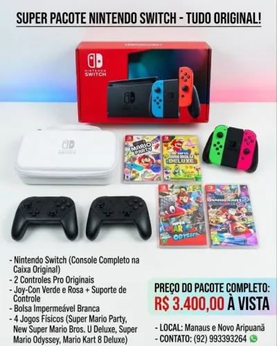 Pacote Nintendo Switch e jogos
