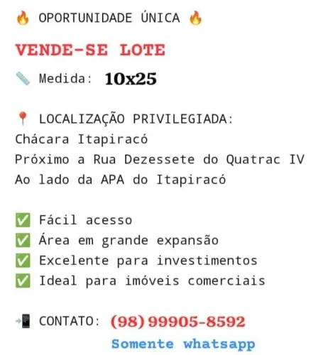 OPORTUNIDADE LOTE CHÁCARA IRAPIRACÓ