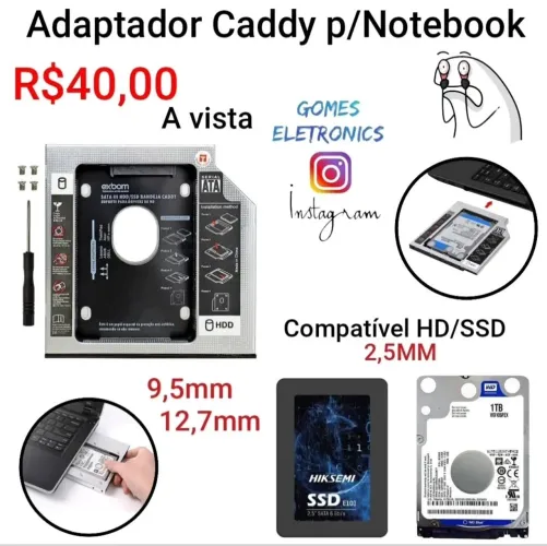 Adaptador Caddy para para Notebook expansor de memória SSD HD sata ( Loja Fisica )<br>