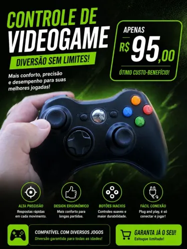Controle Xbox 360 Sem Fio Inova Preto