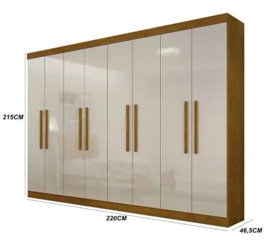 Roupeiro casal HERA 8 portas, 4 gavetas, em MDF medindo 2,20x2,15x46,5