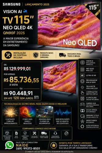 Samsung Vision AI TV 115" Neo QLED 4K QN90F | Instalação Grátis | 12x Sem Juros