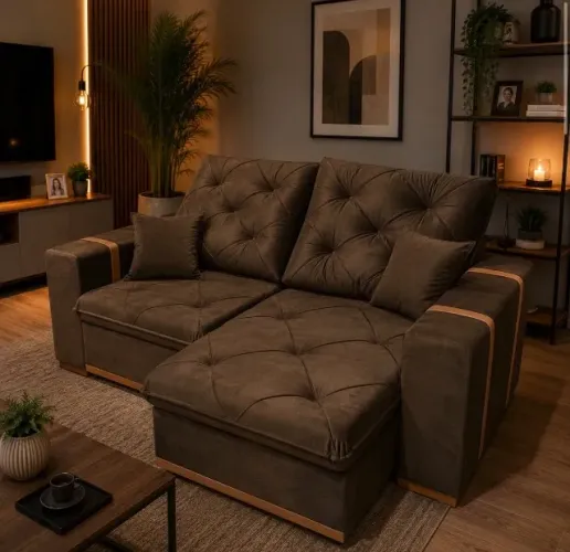 Sofá Retrátil e Reclinável Confort Elegance 2,20 m Veludo Marrom