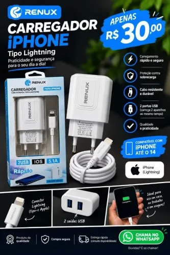 Carregador Renux iPhone Turbo 2 entradas USB