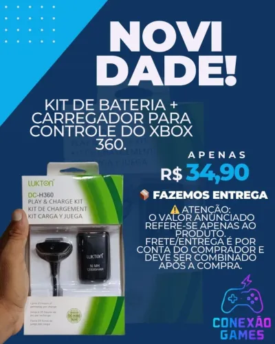 Kit Bateria + Carregador para Controle do Xbox 360