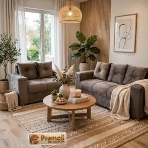 Sofa Pop Bela 2 /3 Lugares Suede Cor Bege - almofadas soltas Pés em Madeira Variação de To