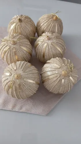 Kit 06 Bolas Premium Natalina Dourada 8cm