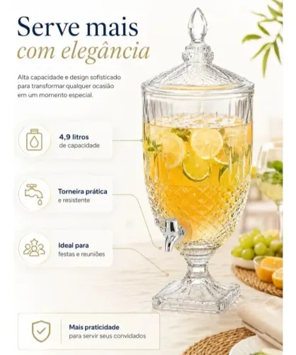 Suqueira 4,9L vidro