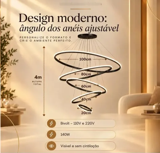 Lustre Grande de Led c controle remoto