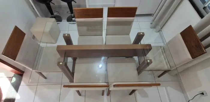 Mesa de Jantar Madeira Maciça e Tampo de Vidro Temperado 10 mm