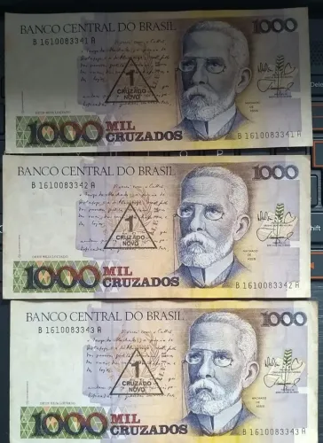 Lote sequencia cédulas 1000 cruzados Machado de Assis