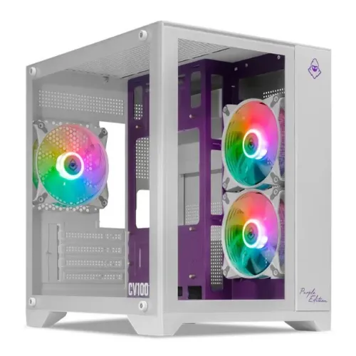 Gabinete Gamer Mancer CV100 Purple Edition Branco c/ 3 Fans - Novo
