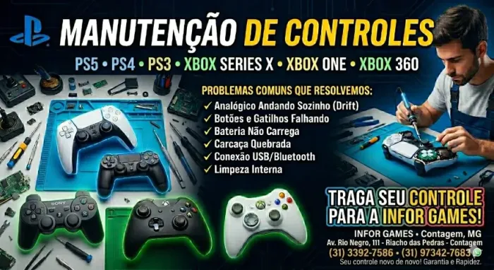 reparo em controles video games ps5 ,ps4,ps3,xbox one,xbox 360=contagem loja infor games