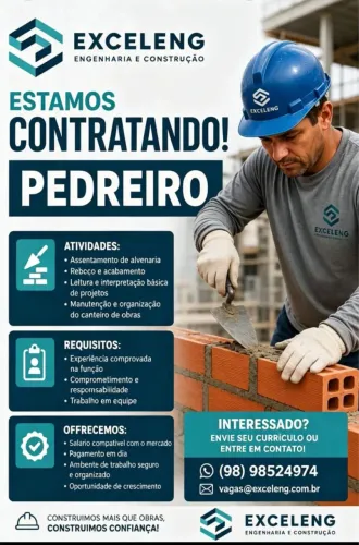 VAGA PARA PEDREIRO CLT