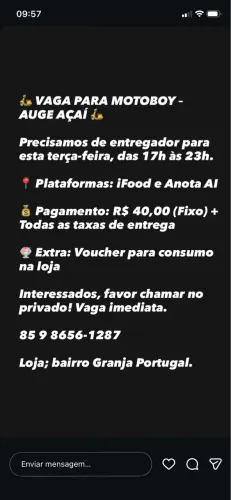 Vaga para motoboy folguista 