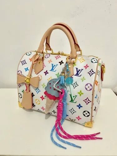 Bolsa Louis Vuitton X Takashi Murakami Speedy Bandoulière 25 branco multicolor