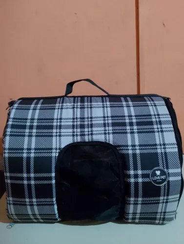 Bolsa de Transporte Pet - I Love Pet Design - Tamanho G - Xadrez P&B