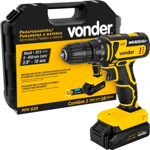 Furadeira Parafusadeira 2 Bat 20V Bivolt Pfv020 Vonder